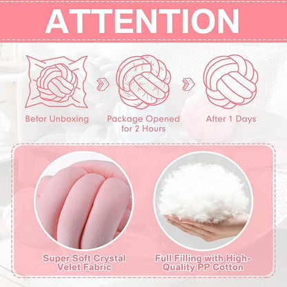 Namalu 2 Pieces Knot Ball Pillows Round Plush Aesthetic Cushion Pillows Soft Stress Relieving Cute Decorative Knotted Pillows for Kids Bed Sofa Bedroom Decor (Light Pink, 7.87 Inches)