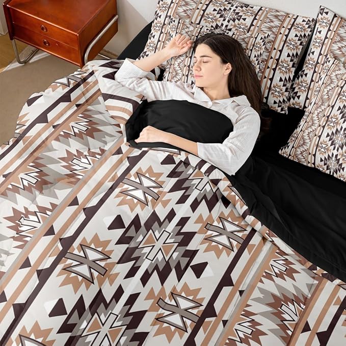 Erosebridal 7 Piece Rustic Western Comforter Set with Sheets Southwestern Aztec Bedding Set Queen Vintage Tribal Bohemian Geometric Bed in A Bag for Men Adults Exotic Ethnic Native American Bed Set