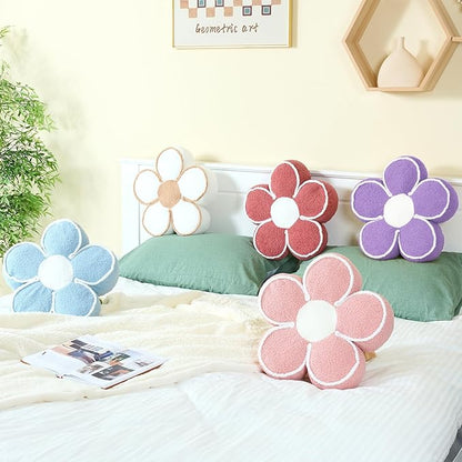 Sioloc Flower Shaped Pillow Daisy Pillows Floor Cushion Pastel Cute Seat Cushions Aesthetic Classroom Dorm Decorative Fun Throw Pillow for Bed,Couch(Lavender,15.7")