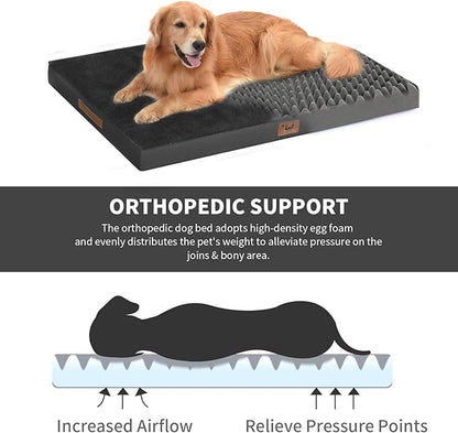 Comfort Dog Bed for Small Dogs & Cats, Waterproof Dog Crate Mat Orthopedic Egg Crate Foam with Washable Removable Cover, Black