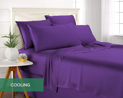 Pure Bamboo Twin Sheets, Genuine 100% Organic Viscose Derived from Bamboo Bed Sheet Set, Luxuriously Soft & Cooling, Double Stitching, 2 Year Quality Promise (Twin, Purple)