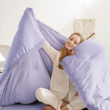 Andency Queen Comforter Set Lavender, Purple 3 Pieces Boho Tassel Lightweight Bedding Comforter Sets, Winter Soft Fluffy Fringe Bed Set (90x90In Comforter & 2 Pillowcases)
