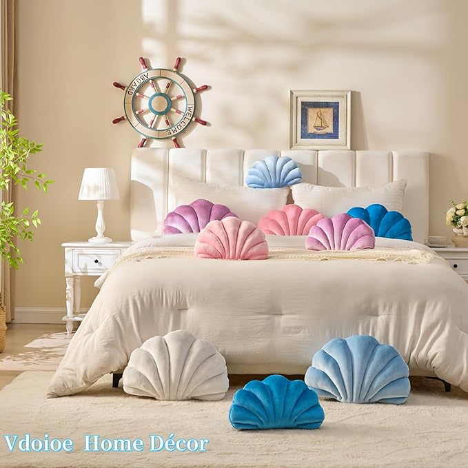 Shell Pillow，Seashell DecorativeThrow Pillow Light Pink Seashell Shaped Pillows 13x10 Inch Room Decor Cute Pillows for Couch Bed