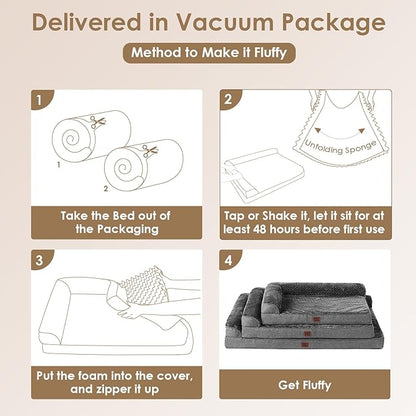 EHEYCIGA Memory Foam Dog Bed Large Size Dogs, Orthopedic Dog Bed Large with Washable Removable Cover, Waterproof Pet Sofa Couch with Nonskid Bottom, 36x27x6, Dark Grey