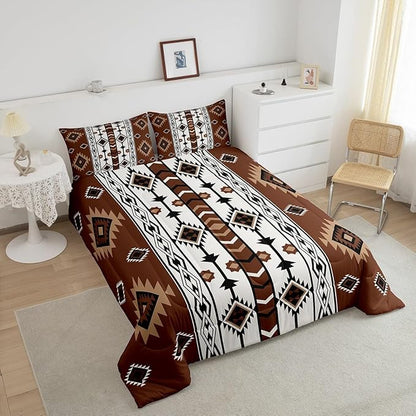 Erosebridal Western Comforter Set Brown Rustic Boho Aztec Bedding Set King Size,Country Cabin Lodge Quilt Comforter for Boys Adults Men Southwestern Ethnic Tribal Bed Duvet Set 3 Pcs