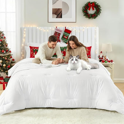 King Size Comforter Set 7 Pieces - White Soft Bed in a Bag King Bed Set, Cozy Luxury Bedding Sets with All Season Comforter, Flat Sheet, Fitted Sheet, 2 Pillowcases & 2 Shams
