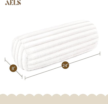 AELS Faux Fur Striped Cylinder Pillows Set of 2, 8" x 24" Decorative Modern Bolster Pillows with Removable Washable Cover & Insert, Body Pillow for Couch Bed, Living Room Bedroom Nursery Decor, White