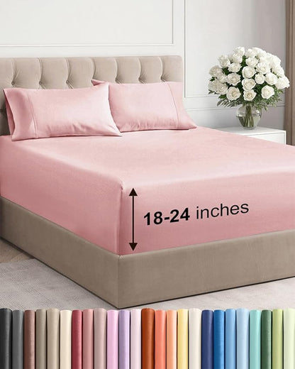 Extra Deep Twin XL Sheet Set - 4 Piece Breathable and Cooling Sheets - Hotel Luxury Bedding for Women, Men, Kids & Teens - Easy & Secure Fit - Soft and Wrinkle Free - Extra Deep Pockets - Baby Pink