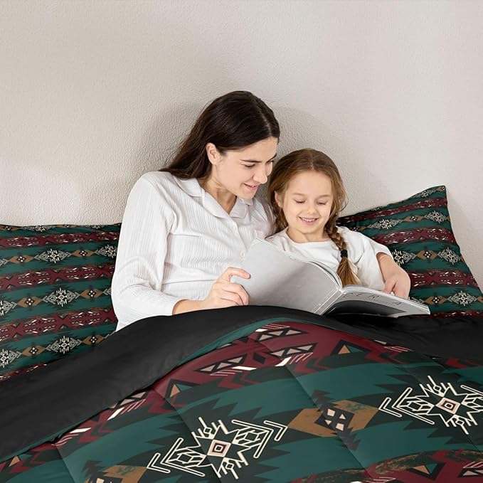 Erosebridal Western Decor,Vintage Exotic Indian Geometric Bedding Set Boho Comforter King,Ethnic Tribal Arrow Quilt Aztec Duvet Insert,Western Home Decor Rustic Farmhouse Bedroom Green,Multi 20