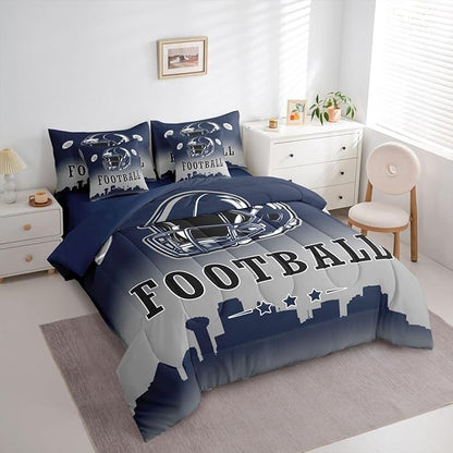 Erosebridal American Soccer Bed in A Bag Football City Queen 7 Pcs Bedding Set for Kids Boys Girls,Sports Rugby Comforter Set with Sheets for Ball Fans Gift,Competitive Ball Games Bed Set