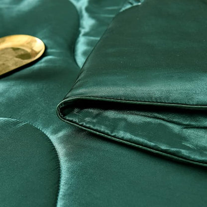 NTBED Silky Satin Comforter Set Queen Dark Green, Soft Lightweight Microfiber Luxury Sexy Quilted Bedding Sets with 2 Matching Pillow Covers for Summer Spring Autumn