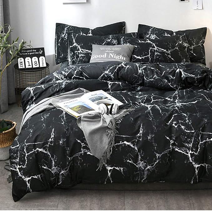 CLOTHKNOW Black Marble California King Comforter Set 3Pcs Black White Bedding Comforter Sets Abstract Comforter with 2 x Pillow Cases