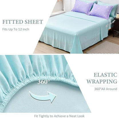 Drucon Rainbow Kids Comforter Set for Girls,6 Pieces Bed in a Bag Twin Size, Ultra Soft Microfiber Bedding Set(1 Comforter, 1 Flat Sheet, 1 Fitted Sheet, 1 Pillow sham, 2 Pillowcases)