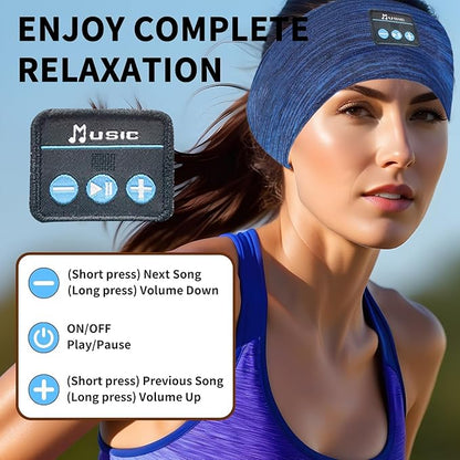 Bluetooth Headphones, Sleep Headphones Headband Wireless for Sleeping Side Sleepers - Adjustable Sleep Headphone, and Bluetooth Headbands for Women Men (Blue)