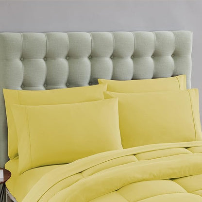King Size Comforter Set with Sheets - 7-Piece Bedding Collection - 1 Comforter, 1 Fitted Sheet, 1 Flat, 4 Pillowcases - Deep Pocket - Soft & Breathable Premium Quality - Ideal for All Seasons, Yellow