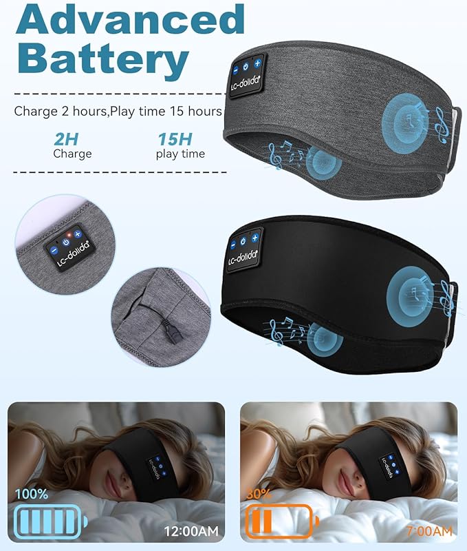 LC-dolida 2-Pack Sleep Headphones Ear Warmer Headband Bluetooth 5.4, Ear Warmers Muffs Cold Weather Winter Headband Ear Covers for Gift Workout Ski Running Cycling