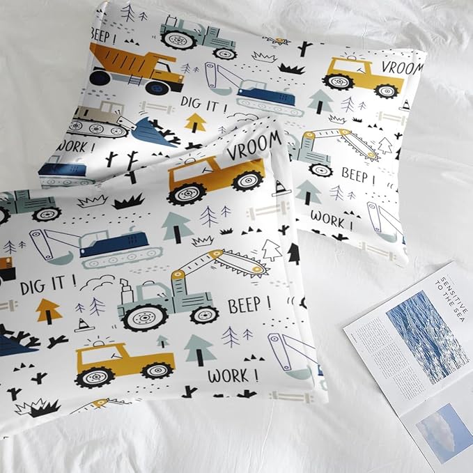 Cute Car Truck Construction Comforter Set for Boys Teens Toddlers Adults Twin, Tractor Excavator Boho Bedding Sets Water Washed Microfiber Bedding with 1 Comforter 1 Pillowcase All Season