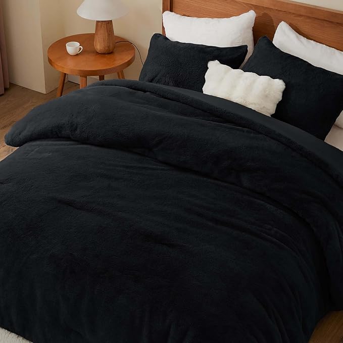 BEDELITE Faux Fur Fleece Twin Comforter Set - Fluffy & Warm Black Comforter Twin Size，Ultra Soft and Cozy Winter Bedding Set,Fuzzy Thick Bed Set,1 Comforter and 1 Pillowcase