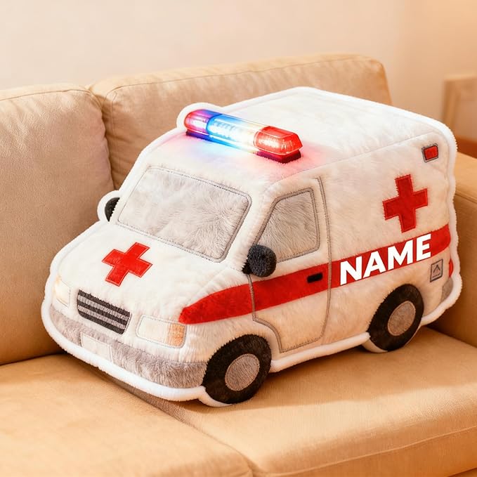 Custom Ambulance Shaped Pillow Personalized Double-Sided Printed Cute Pillow Customized Christmas Party Commemorative Gift Sofa Decorative for Boys and Girls 8-32in