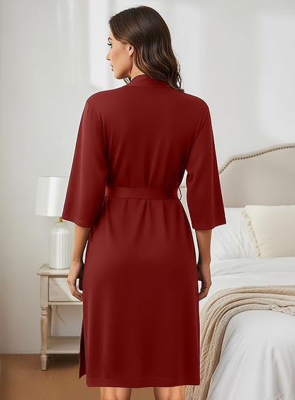 NY Threads Women's Robe Long Knit Bathrobe 3/4 Sleeves Soft Kimono Lightweight Loungewear