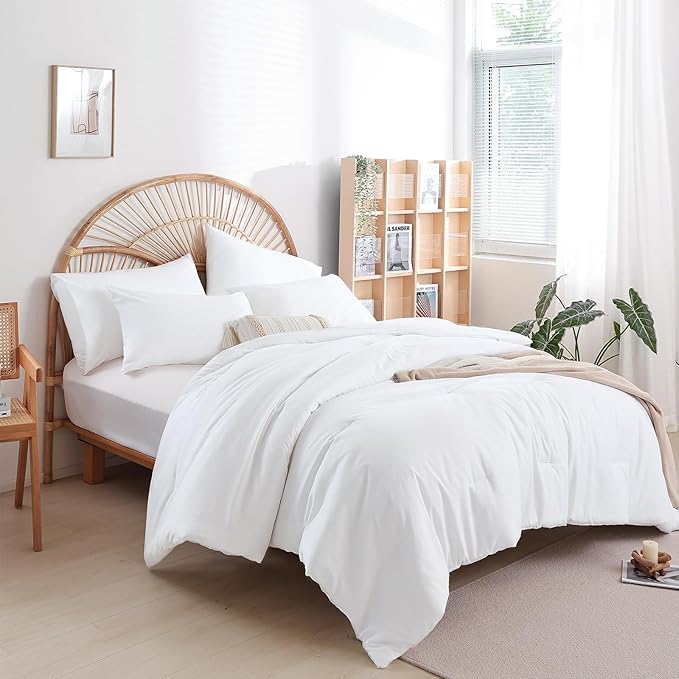 weigelia Twin Comforter Set White Comforter 2 Pieces Boho Solid Color Bedding Comforter Set for All Season Soft Lightweight Microfiber Reversible Comforter Set (1 Comforter, 1 Pillowcase)
