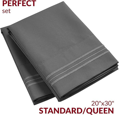 Mellanni Pillow Cases - Luxury, Extra Soft, Cooling Pillow Covers - 2 PC Iconic Collection Pillowcases - Envelope Closure (Standard/Queen 20" x 30", Gray)