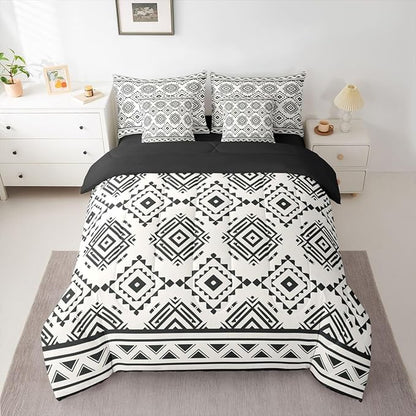 Erosebridal Boho Western Queen Comforter Set with Sheets 7 Piece Grey White Southwestern Bed in A Bag Rustic Farmhouse Aztec Bedding Sets for Men Adults Modern Geometric Diamond Bed Set