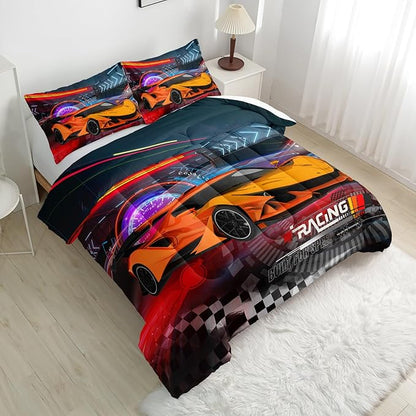 Racing Cars Comforter Sets Queen,Bedding Sets for Kids,Sports Car Theme Comforter Sets All Season 1 Comforter and 2 Pillowcases