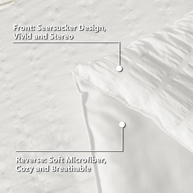 CozyLux Oversized King Comforter Set White Seersucker 7 Pieces 120x98 Bed in a Bag Comforter Set with Sheets, Luxury Soft Bedding Sets with Down Alternative Comforter, Sheets, Pillowcases & Shams