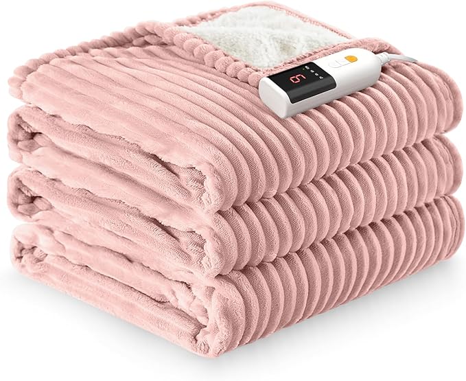 Reaks Electric Heated Blanket Full Size, Silky Soft Flannel & Sherpa Heating Blanket with 9 Heat Levels & 2-10 Hours Auto Off, Warm Gifts for Women Mom Grandma, ETL Certified (72x84 inches, Pink)