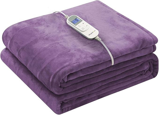 Wapaneus Heated Blanket Electric Blanket 62" x 84" Twin Size with 10 Heating Levels and 12 Hours time Settings, Flannel Fast-Heating Electric Blanket, ETL Listed, Machine Washable, Purple