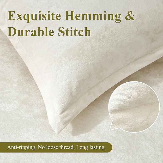 Ivellow Crushed Velvet Comforter Set King Ivory Comforter Set 5pcs Ultra Soft Lightweight Breathable Bedding Set Luxury Cozy Flannel Comforter King Size (1 Comforter,2 Pillow Shams, 2 Euro Shams