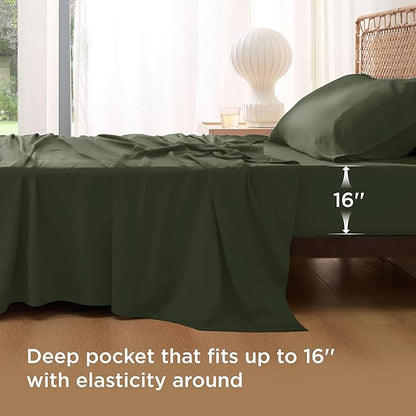 Bedsure Cooling Sheets Twin XL, Rayon Derived from Bamboo, Breathable & Soft Twin XL Sheet Sets, Deep Pocket Up to 16 Inches, Hotel Luxury Silky Dorm Bedding for Hot Sleepers, Olive Green