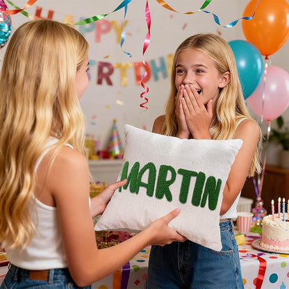 Custom Embroidered Name Pillow, Personalized Monogrammed Names Linen Throw Pillows for Sofa Bed, Customized Farmhouse Linen Square Pillow Cover Gifts for Family 14''x14''
