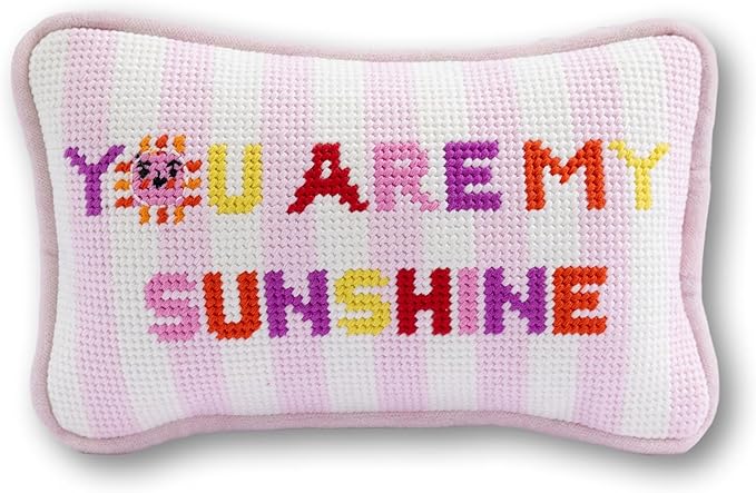 FURBISH Needlepoint Decorative Throw Pillow - Mini Embroidered Accent Pillow for Bed, Chair, Couch, Sofa, Eclectic Home Decor, 5" x 8" - You are My Sunshine