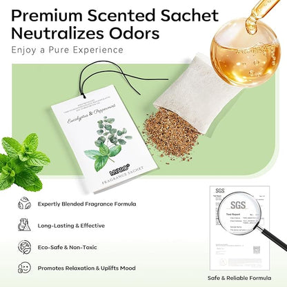 MYARO 12 Packs Eucalyptus Mint Scented Sachets for Drawer and Closet, Long-Lasting Closet Sachet Bags Drawer Deodorizers Fresh Scents, Home Fragrance Air Freshener