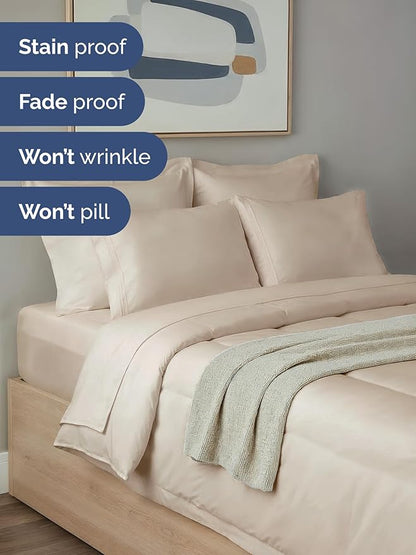 King Comforter Set - 5 Piece Bed in a Bag King Size Bed Set - Down Alternative Comforter, Flat Sheet, Fitted Sheet, Pillowcase & Shams for All Seasons - Ultra Soft, Cozy, Comfy and Breathable - Wheat
