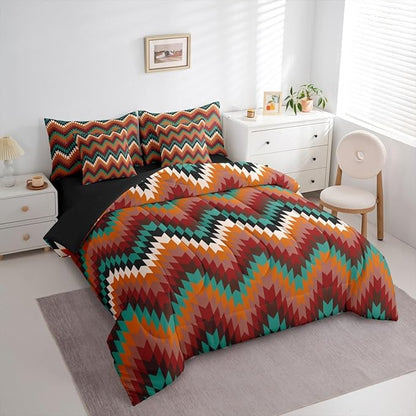 Erosebridal 7 Piece Aztec King Comforter Set with Sheets Western Native Tribal Bed in A Bag Rustic Southwestern Bedding Sets for Teens Teenager Farmhouse Mexican Geometric Striped Bed Set