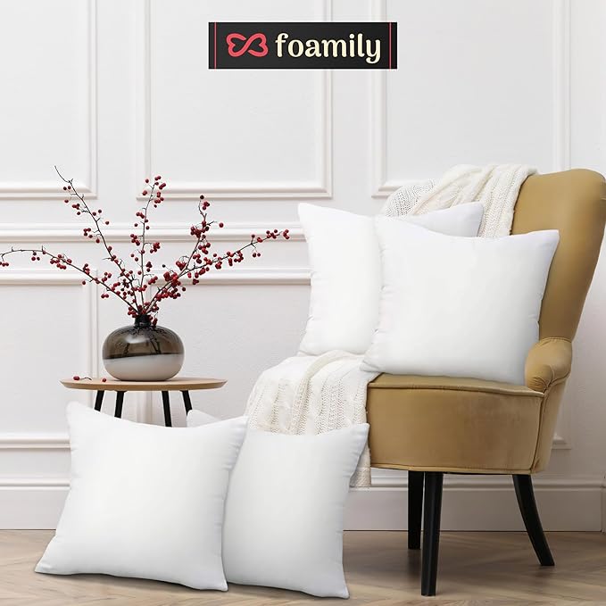 Foamily Throw Pillow Inserts 12x20-inch, Set of 4 Rectangle Lumbar Pillow Inserts & Pillow Forms, Polyester Indoor Throw Pillow Insert & Pillow Stuffer, Made in USA…