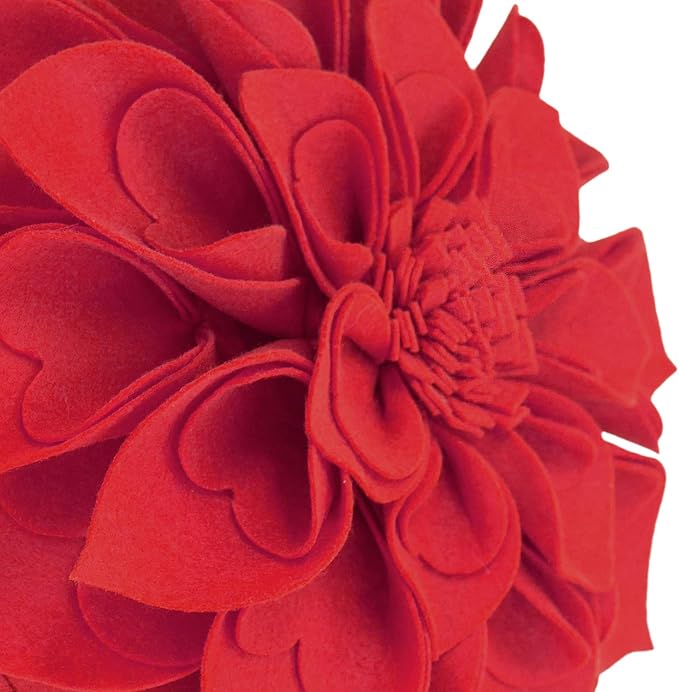 Fennco Styles Handmade 3D Heart-Shaped Petals Flower Decorative Filled Throw Pillow 13" Round - Red Floral Pillow for Couch, Home Décor and Holiday, Housewarming Gift