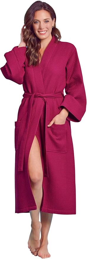 Luxurious Bathrobe for Women - Soft & Absorbent - Lightweigh & Comfort - Long & Kimono - Waffle & Cotton - Hotel/Spa Robe
