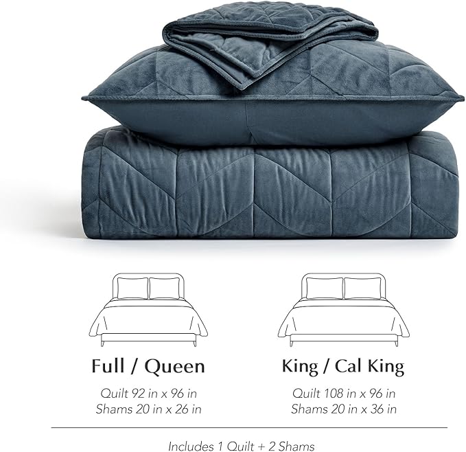 EVERGRACE 3 Pieces Luxurious Velvet King Quilts, Ultra Soft Lightweight Velvet Comforter Set, Matelasse Oversized Bedspread Coverlet for All Season with 2 Shams, Stormy Blue, 108"x96"