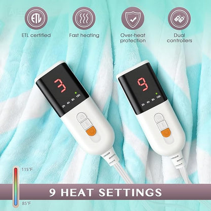 VENTIMI Electric Blanket Queen Size, 84" x 90" Heated Blanket with 9 Heat Levels & 2-4-8-10 Hours Auto Off, Fast Heating Blanket with ETL & FCC Certification, Green
