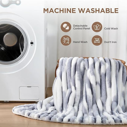 Westinghouse Electric Blanket Twin Size, Super Cozy Luxury Faux Fur & Sherpa Heated Blanket with 10 Heating Levels & 1-12 Hours Auto Off, Fast Heating Blanket, Machine Washable, 62x 84 Inch Blue Gray