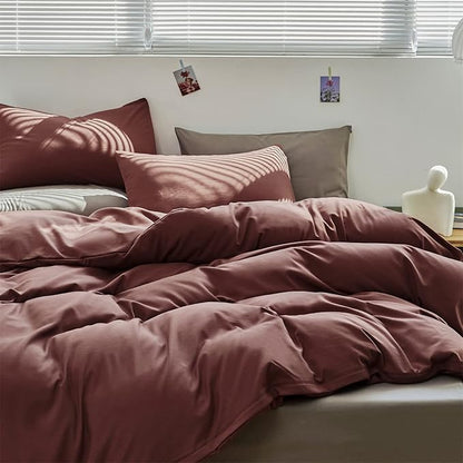 Wellboo Brick Red Comforter Set King Size Dark Red Bedding Sets Cotton Plain Blackish Red Bed Quilts for Women Men Solid Purplish Red Vintage Blankets Luxury Dark Rust Red Bedding Comforters Soft