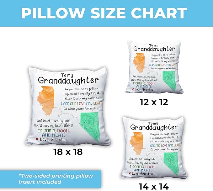 Hyturtle Personalized to My Granddaughter Pillow (Insert Included) Gifts from Grandma - Birthday for Granddaughter - State to State Custom Name Sofa Couch Cushion Home Decor Pillow