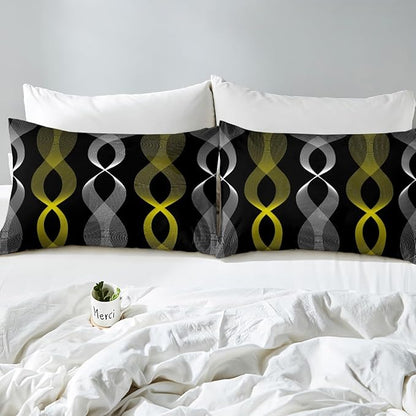 Erosebridal Black and Yellow Striped Twin Bedding Set, Modern Boho Abstract Stripes Comforter Set for Women Men Bedroom, Contemporary Geometric Wavy Lines Comforter, Gradient Aesthetic Stripe Quilt