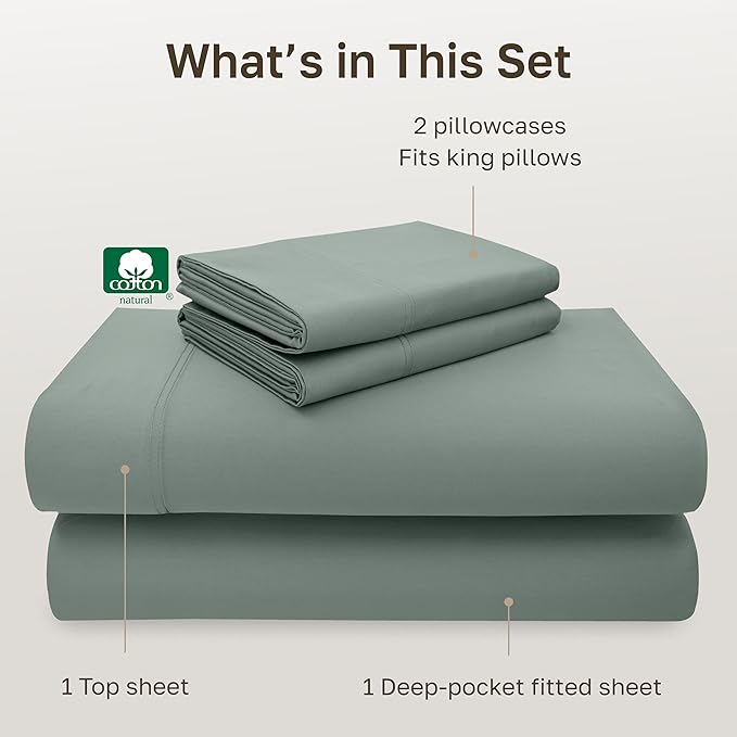 California Design Den California King Sheet Set - 100% Cotton, 600 Thread Count Deep Pocket Cal King Sheet Set, Luxury Hotel-Quality Sheets with Soft Sateen Weave (Sage Green - Cool Tone)