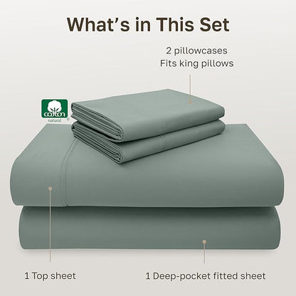 California Design Den California King Sheet Set - 100% Cotton, 600 Thread Count Deep Pocket Cal King Sheet Set, Luxury Hotel-Quality Sheets with Soft Sateen Weave (Sage Green - Cool Tone)
