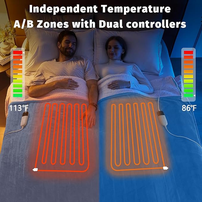 Heated Electric Blanket King Size - 90" x 100" Heating Blanket with Dual Control, 10 Heating Levels & 8 Hours Auto Off, Soft Warm Flannel Blanket, Christmas Birthday Gifts for Senior Grandma